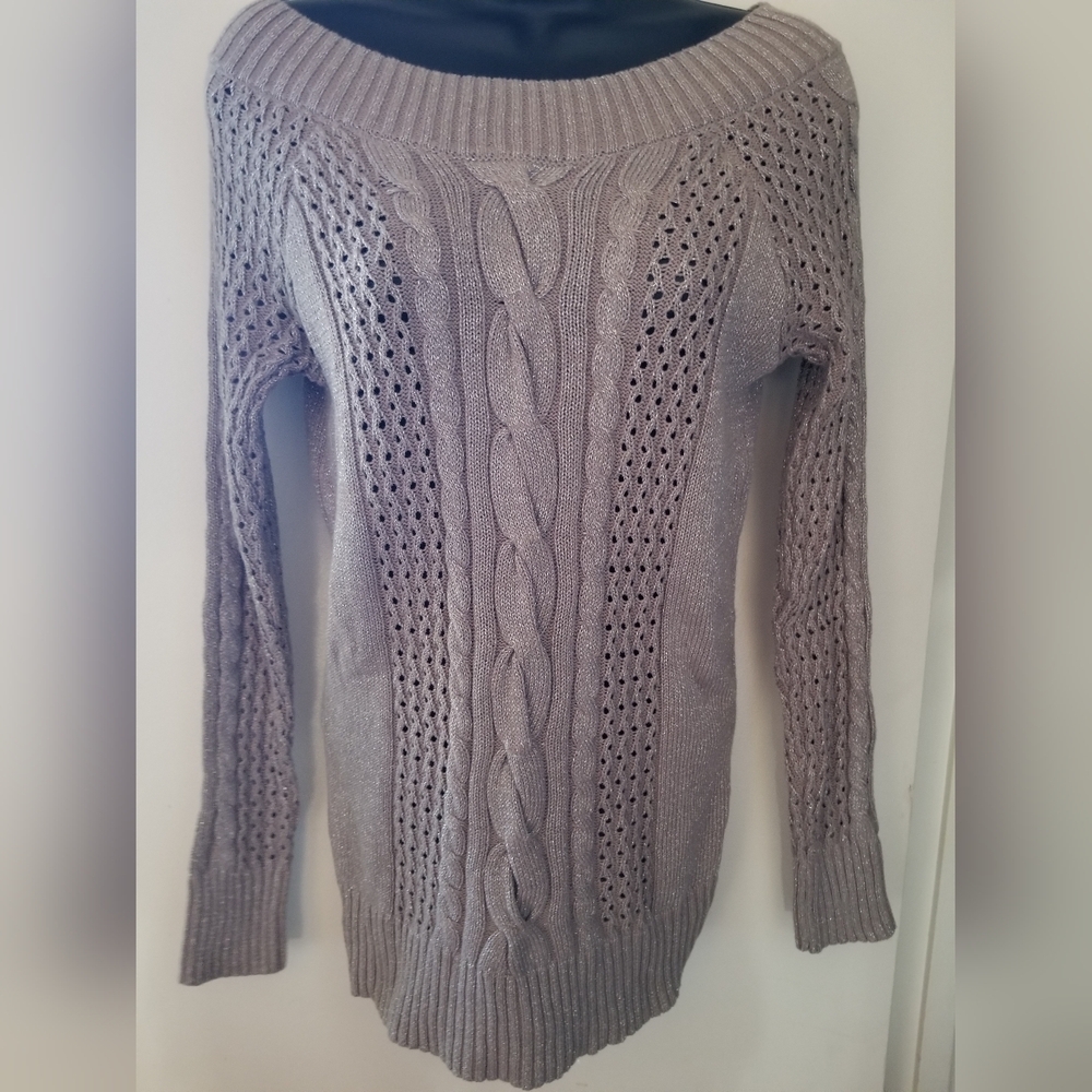 KISMET Taupe Shimmer Cable Knit Sweater 100% Cotton M